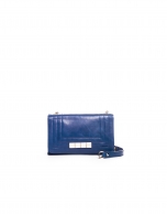 SAMBA BLUE: Distressed leather bag with flap