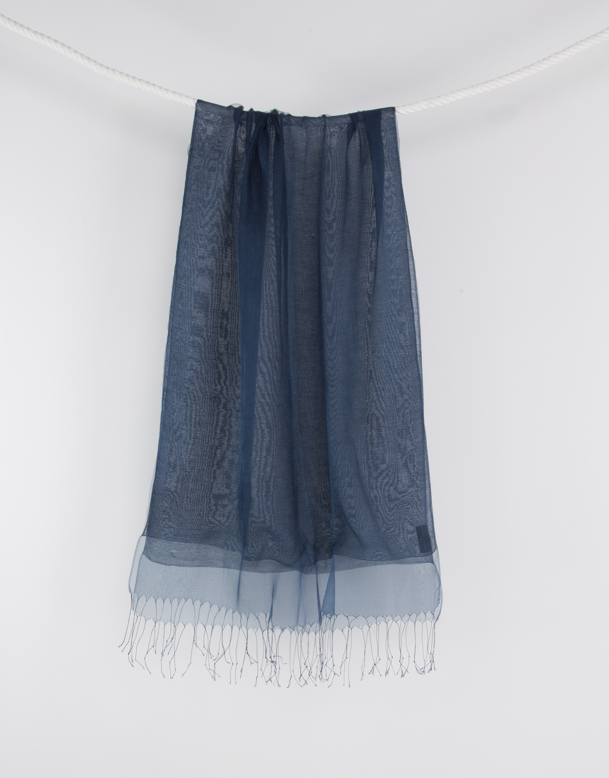 Blue fringed scarf