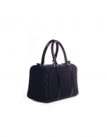 EMILIA MARINO: Navy blue jacquard and cowhide bowling bag 