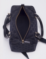 EMILIA MARINO: Navy blue jacquard and cowhide bowling bag 