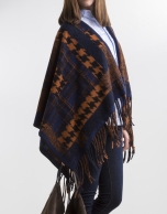 Orange/blue print wool poncho