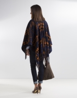 Orange/blue print wool poncho