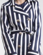 White / navy blue striped trench coat