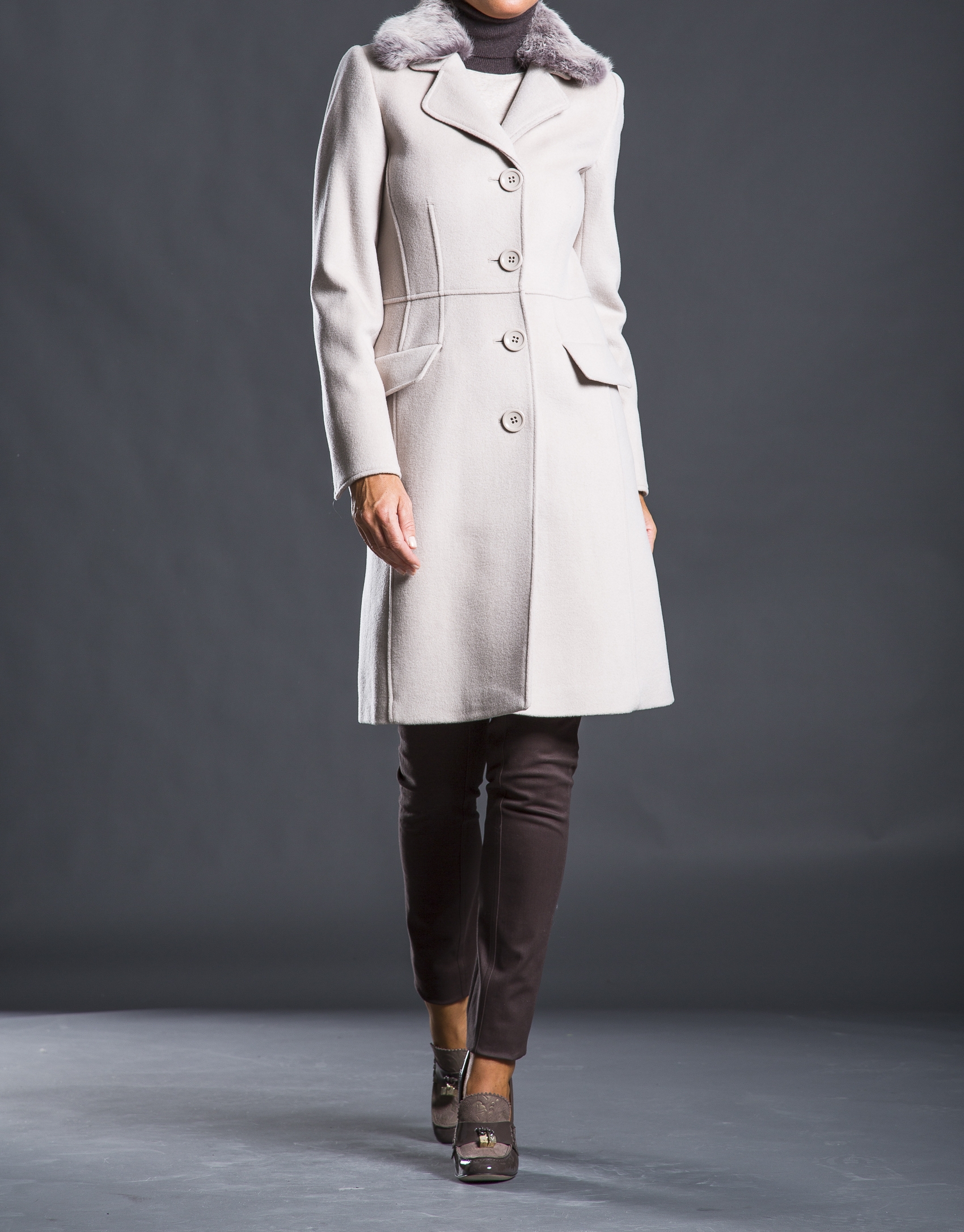 Beige coat with fur collar