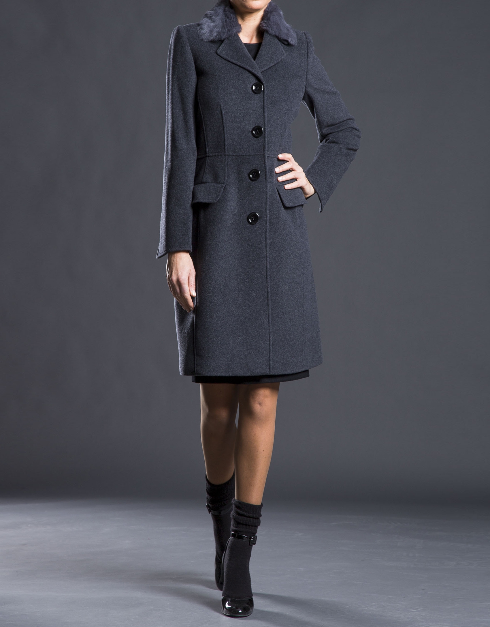 Grey overcoat with fur collar