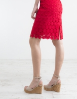 Red short-sleeve lace dress