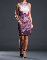 Gray dress with aubergine print