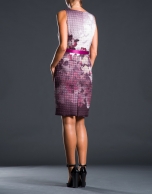 Gray dress with aubergine print