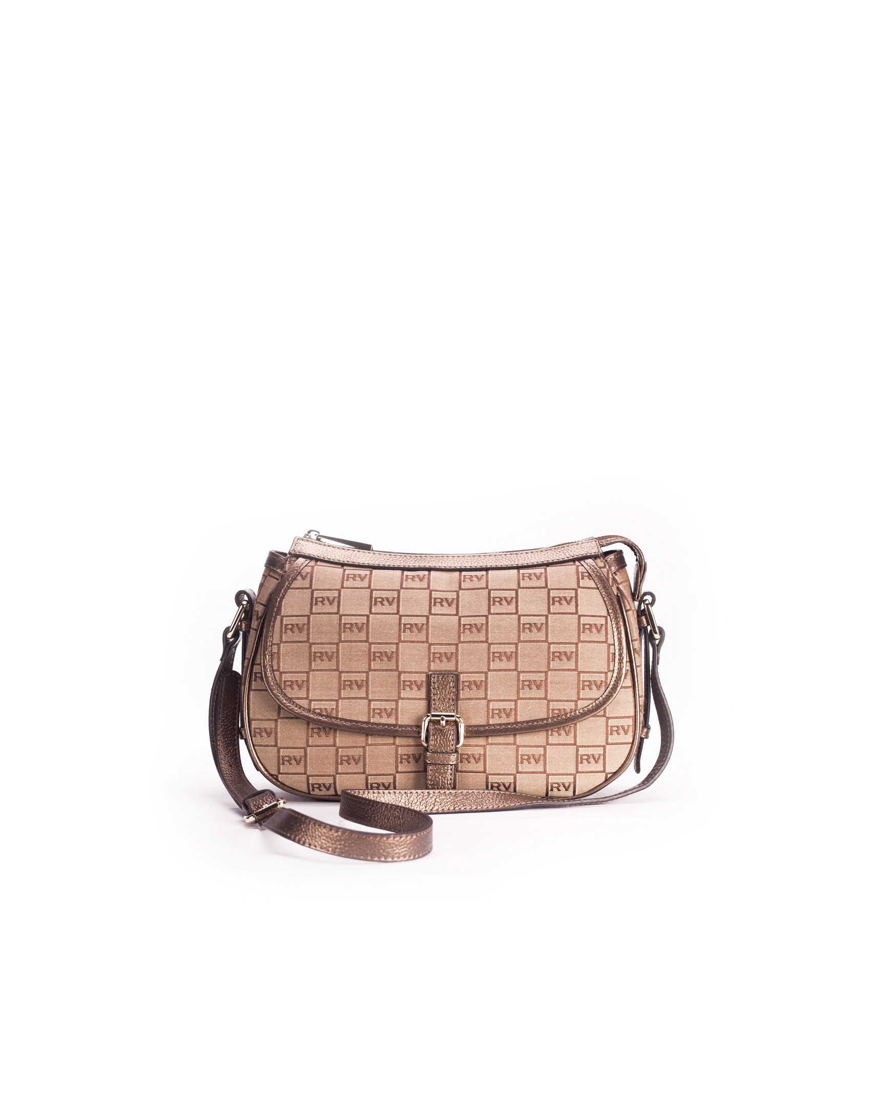 NATALIA ARENA: Bronze jacquard and leather shoulder bag