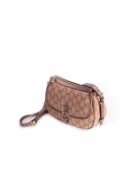 NATALIA ARENA: Bronze jacquard and leather shoulder bag