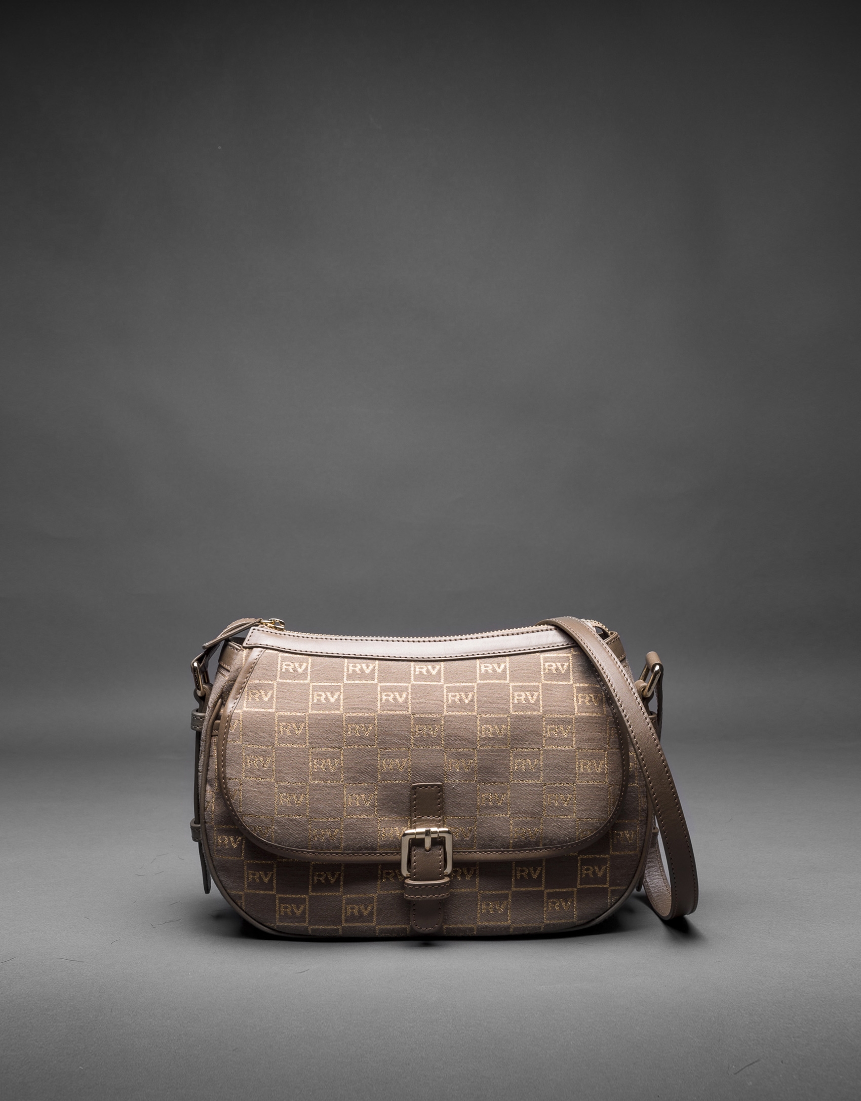 Cowhide, jacquard and gilded lurex Natalia bag with RV logo