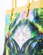 Yellow leather and tropical print Birdy Miami shopping bag