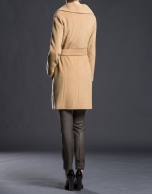 Camel overcoat with fur collar