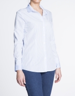 Long sleeve white and blue  striped shirt 