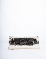 Light gold metallic and embossed alligator Bella clutch bag 