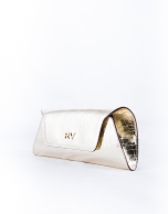 Light gold metallic and embossed alligator Bella clutch bag 