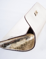 Light gold metallic and embossed alligator Bella clutch bag 