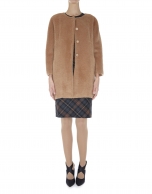 Beige wool and alpaca collarless coat