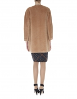 Beige wool and alpaca collarless coat