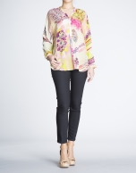 Floral print V-neck silk blouse 