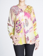 Floral print V-neck silk blouse 