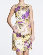 Floral print pleated dress with slits