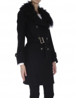 Black wool raincoat with lambskin collar 