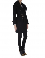 Black wool raincoat with lambskin collar 