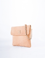 Bolso Messenger Miranda Safari camel con piel nobuck grabado cocodrilo