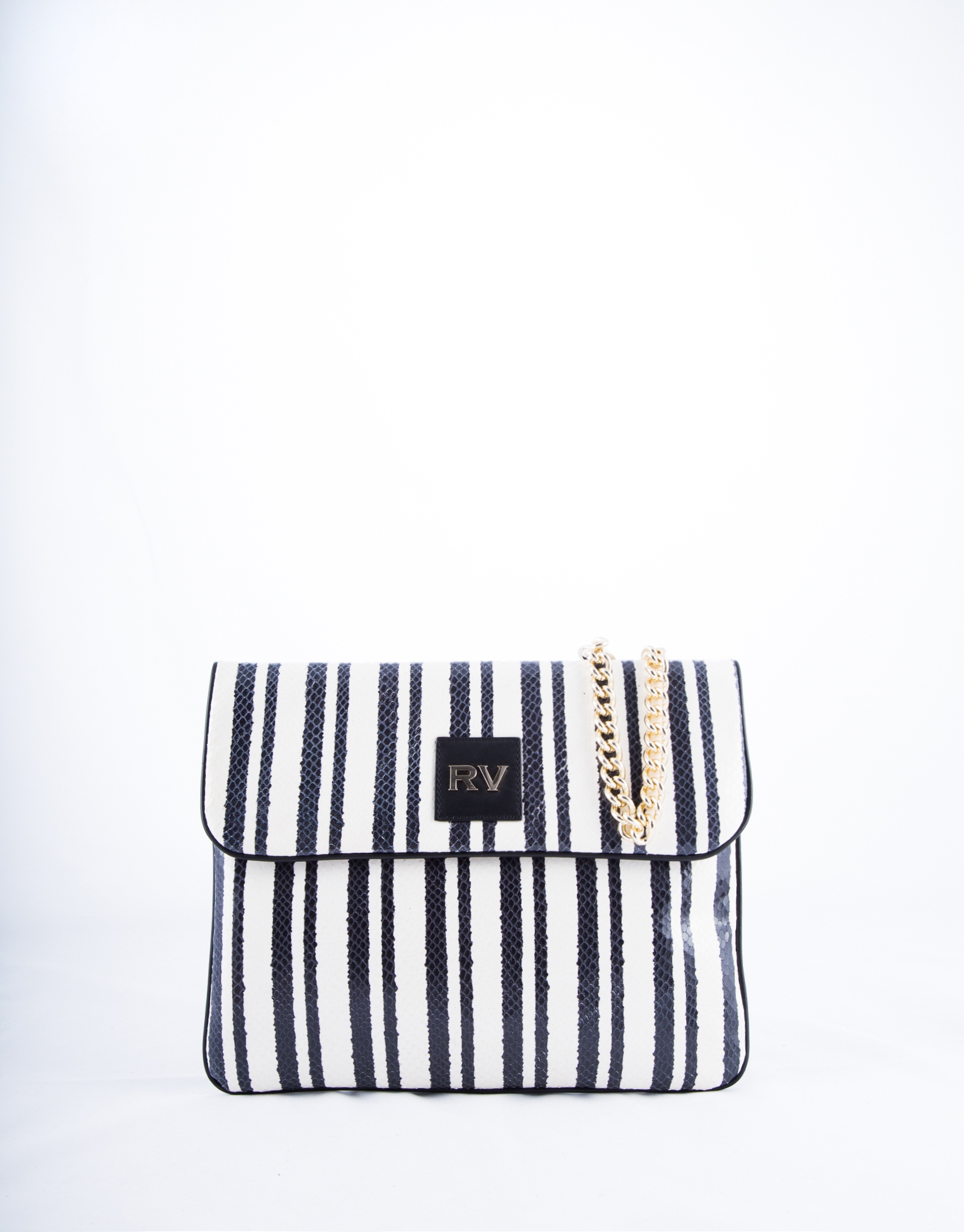 Black and white striped leather Miranda Bahía messenger bag 