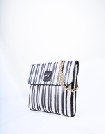 Black and white striped leather Miranda Bahía messenger bag 