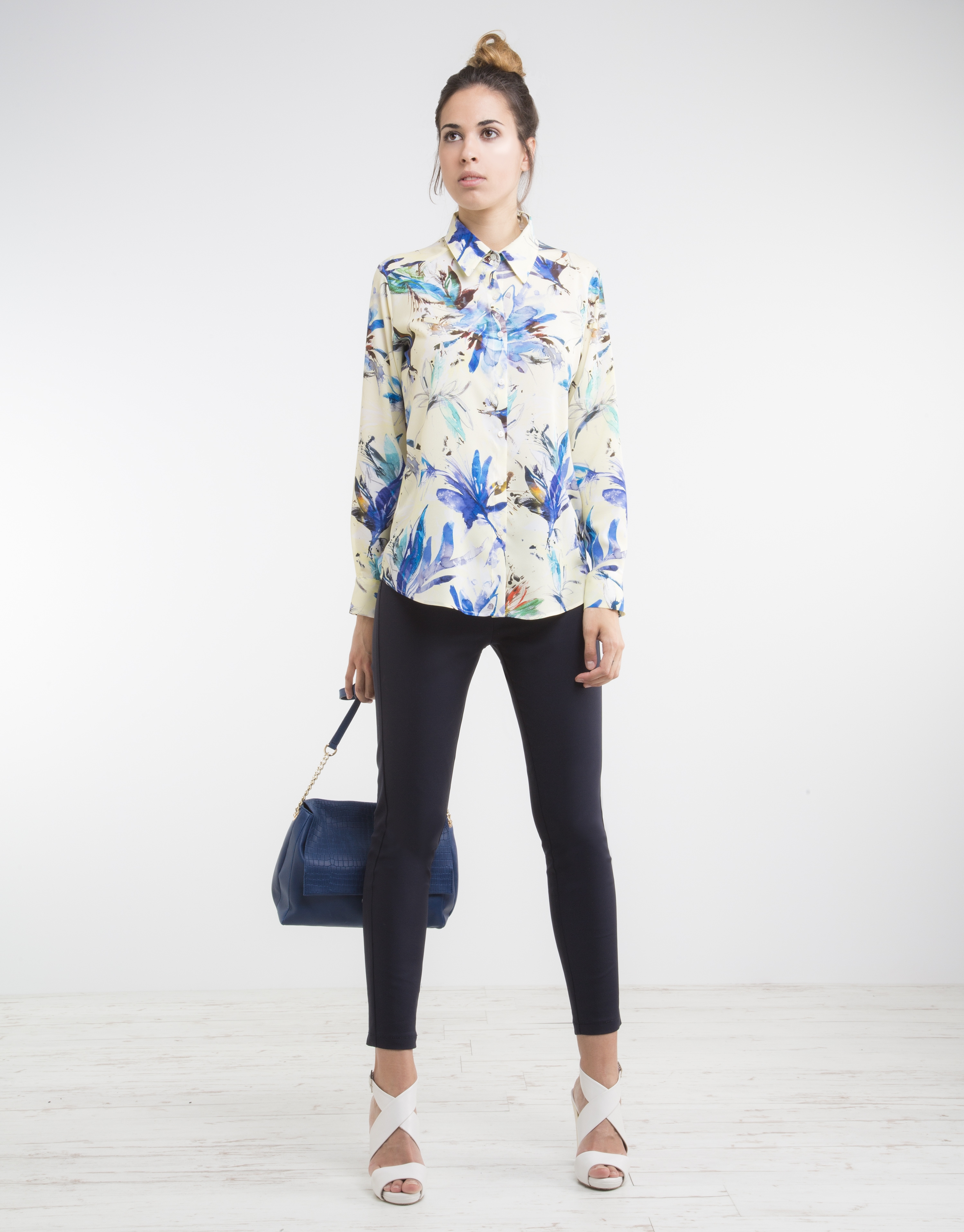 Blue floral print shirt