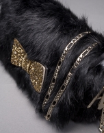 Black rabbit fur Poppy bag with an old gold crystal bow