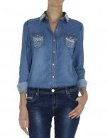 Jeans shirt with pearl appliqués