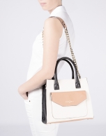 Color block leather satchel bag