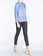 Long-sleeve rhinestone jean shirt 