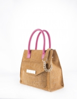 Bolso Satchel Rocío Copacabana camel con asas en fucsia