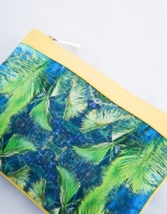 Yellow leather and tropical print fabric  Zoe Miami clutch bag 