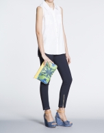 Yellow leather and tropical print fabric  Zoe Miami clutch bag 