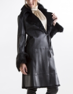 Black nappa and rabbit reversible coat