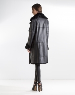 Black nappa and rabbit reversible coat