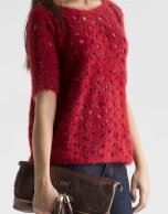 Red openwork sweater