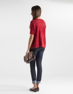 Red openwork sweater