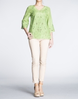 Green silk and embroidered tunic 