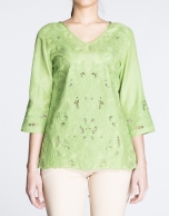 Green silk and embroidered tunic 