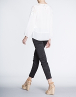 Ivory embroidered long bombacho sleeve blouse 