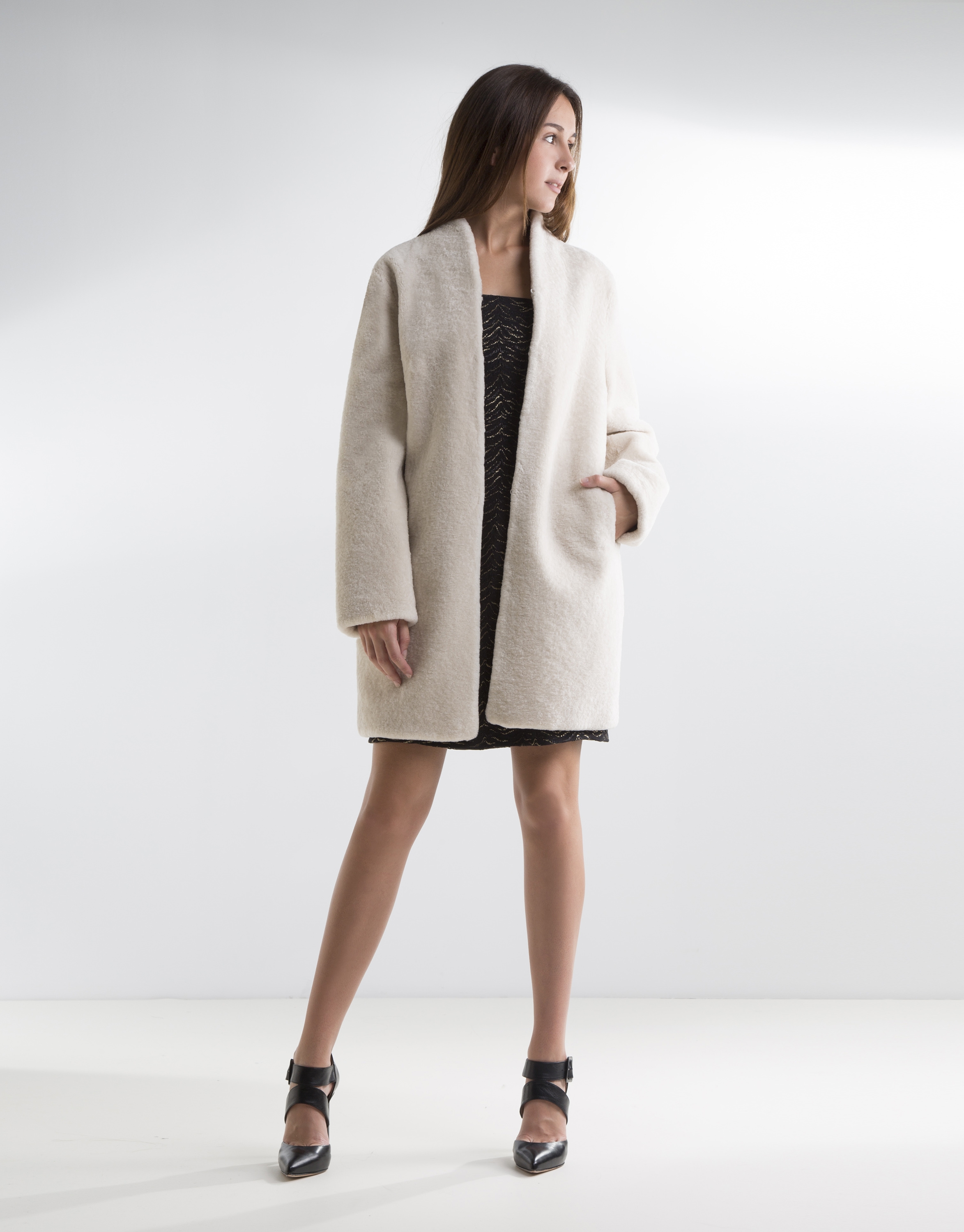 Beige lambskin coat