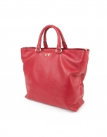 Red leather tote bag