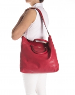 Red leather tote bag