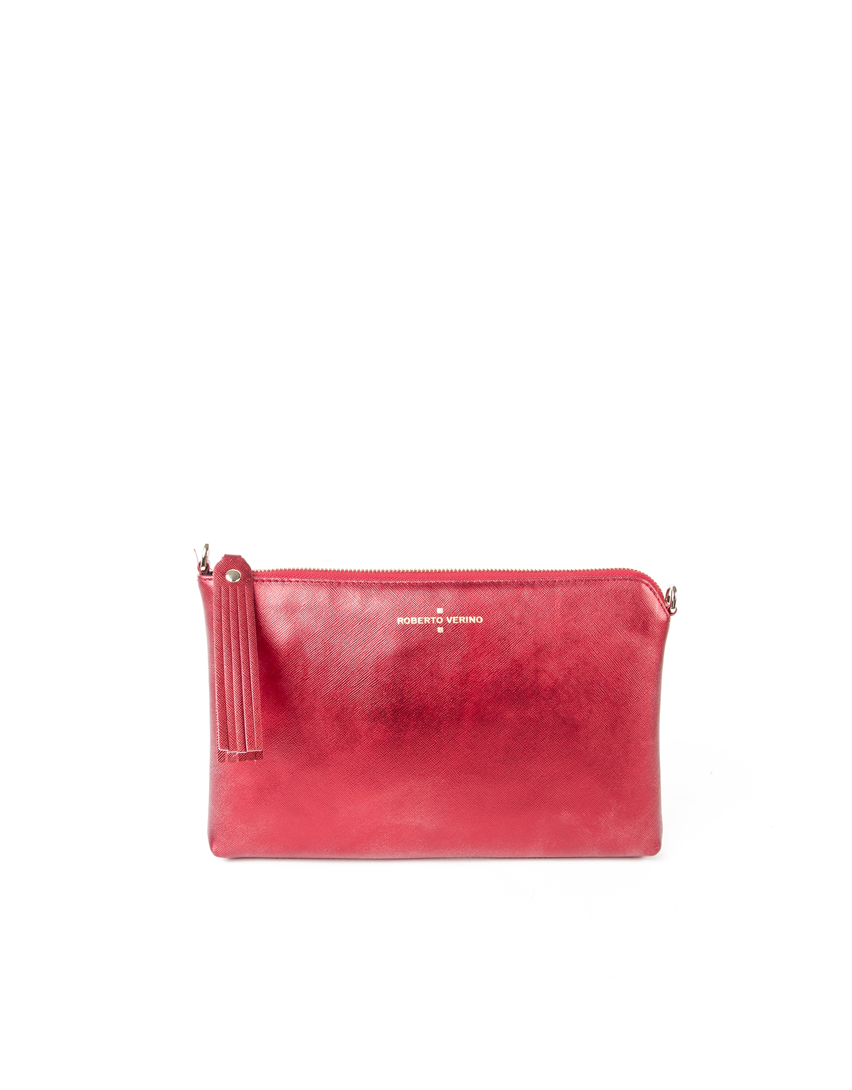 Clutch piel saffiano rojo metalizado